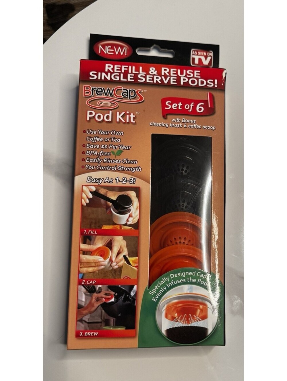 BrewCaps Pod Kit K-cup Set of 6 Refillable Single Serve Pods with Brush & Scoop